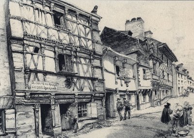 Rue Fardel a Saint Brieuc (Saint-Bryuc) - Old France - Brittany - Albert Robida (1848-1926) によるテキスト、ドローイング、リトグラフ 19世紀末未発表 作： Albert Robida