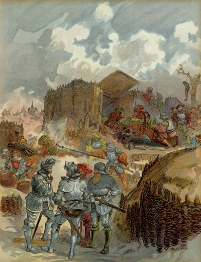 第6次イタリア戦争（1521-1526）。1521年、メジエールの本拠地でのピエール・テライユ・ド・バヤール（1476-1524）。イラスト 作： Albert Robida
