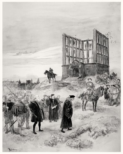 1909年にモンフォコンギベットに上ったジャックセンブランセ監督（c.1445-1527）が死刑判決 作： Albert Robida