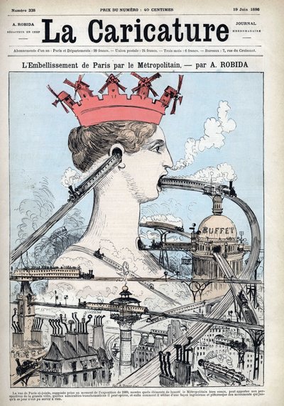地下鉄によるパリの美化、アルベール・ロビダ（1848-1926）の予想イラスト、1886年6月19日の「La Caricature」に掲載。 作： Albert Robida