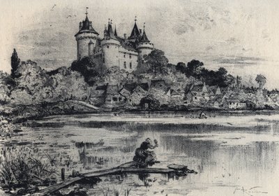アルベール・ロビダ（1848-1926）によるイル・エ・ヴィレーヌ地方のコンブール城、旧フランス、ブルターニュ地方、テキスト、図面、リトグラフ、日付なし、19世紀末 作： Albert Robida