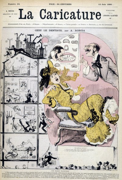 歯医者の女 - ロビダ作、1880年12月6日付「La caricature」に掲載。 作： Albert Robida