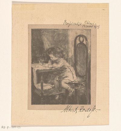 図面のテーブルに座っている女の子 作： Albert Roelofs (signed by artist)