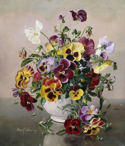 パンジーのある静物画 作： Albert Williams