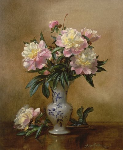 青と白の花瓶の牡丹 作： Albert Williams