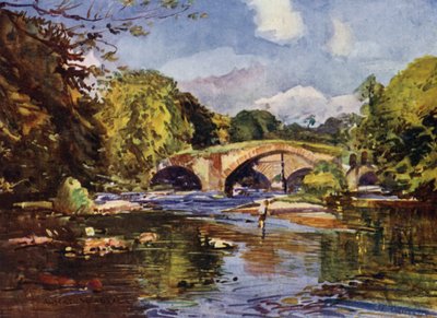 The Lower Hodder Bridges（カラーリトグラフ 作： Albert Woods
