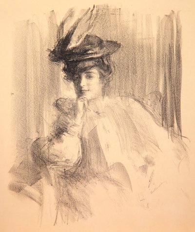 羽の帽子を持つリリー、1907 作： Albert de Belleroche