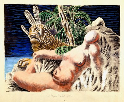先史時代のアルジェリアのアレゴリー。絵画：アルベルト・サヴィニオ（アンドレア・デ・キリコ 作： Alberto (1891 1952) Savinio