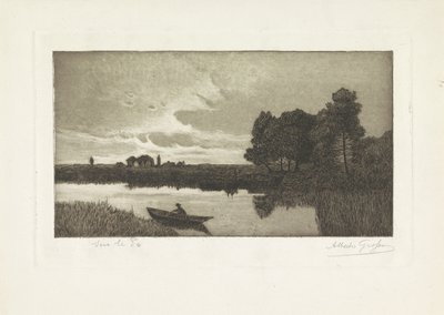 川のボートで漁師のいる風景 Sur le Po (オブジェクトのタイトル) 作： Alberto Grosso