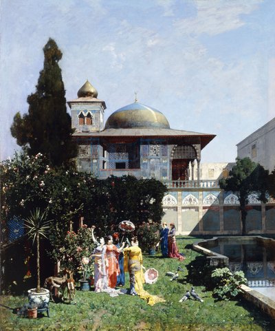 ハーレムの庭のコーナー。ハーレムガーデンの隅、1877年 作： Alberto Pasini