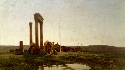 アルベルト・パッシーニ（1826-1899）の絵画「砂漠の古典的遺跡 作： Alberto Pasini