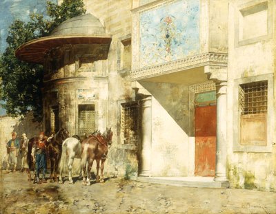 モスクの外に 作： Alberto Pasini