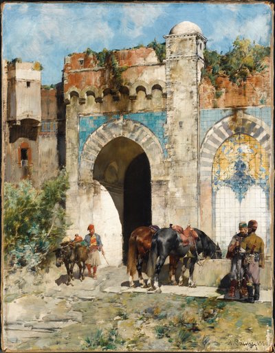 馬に水をまく、1880 作： Alberto Pasini