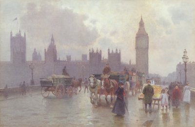 ウェストミンスター橋からの議会の国会議事堂、1900年頃（紙にトイレ） 作： Alberto Pisa