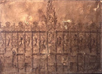 合唱団の屋台のデザイン (紙にペンとインク) 作： Alberto de or Joaquin de(1674 1724) Churriguera