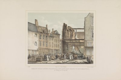 ミデルバーグの火災による廃墟の眺め。 1857 年 6 月 28 日日曜日。 (オブジェクトのタイトル) 作： Albertus Anthonius Nunnink