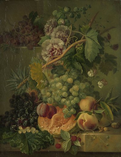 花と果物のある静物 作： Albertus Jonas Brandt