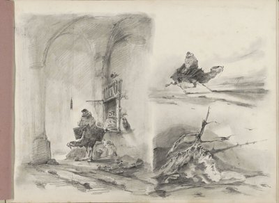 海岸に打ち上げられた難破船を含む学習シート 作： Albertus van Beest