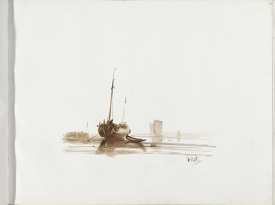 沖合に停泊する帆船 作： Albertus van Beest