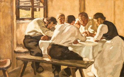 ランチ、1910年頃（キャンバスに油彩） 作： Albin Egger Lienz