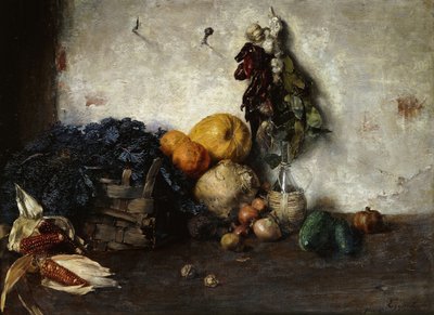 壁のそばの野菜の静物画、1890 作： Albin Egger Lienz