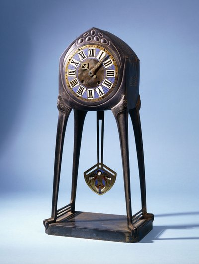 アルビン・ミュラー（1871-1941）の置時計、1904年以前（鋳鉄、ブロンズ、エナメル 作： Albin Muller
