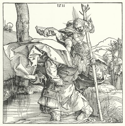 幼いキリストを抱く聖クリストファー（エングレーヴィング 作： Albrecht (after) Durer or Duerer