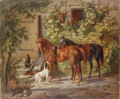 ポーチの馬たち」1843年 作： Albrecht Adam