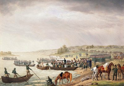 1812年6月30日、1815年6月30日にニーマンを横断するユージーンデボーハルネのイタリア軍団。 作： Albrecht Adam