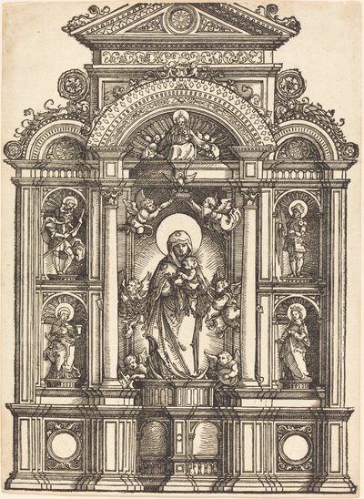 聖母子と聖人クリストファー、バーバラ、ジョージ、キャサリンがいる祭壇 作： Albrecht Altdorfer