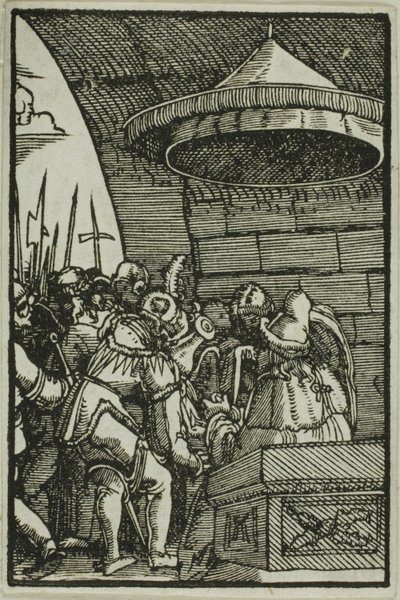 『人間の堕落と贖い』より、手を洗うピラト 作： Albrecht Altdorfer