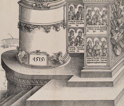 マクシミリアンの親戚の肖像画と、左外側の柱の基部に日付 1..., 1515. 作： Albrecht Altdorfer