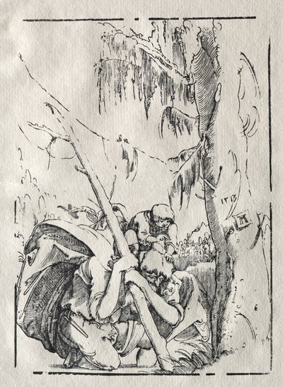 聖クリストファーがキリストと肩を並べて水を渡る、1513。 作： Albrecht Altdorfer