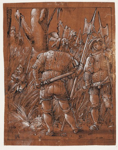 恋人たちを見つめる 2 人のランスクネ 作： Albrecht Altdorfer