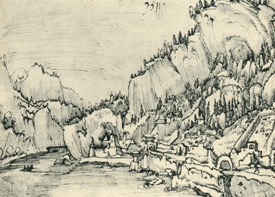 ドナウ川のサーミングスタインの眺め、1511年、1943年。 作： Albrecht Altdorfer