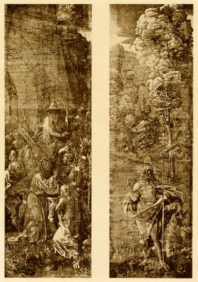勝利の旗を掲げた十字架とキリストのベアリング 作： Albrecht Dürer