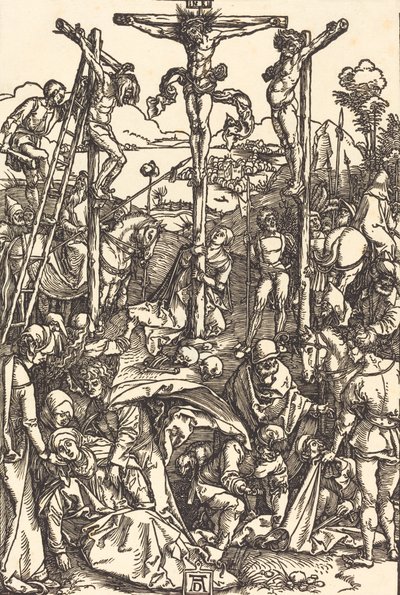 3 つの十字架を持つカルバリー、c。 15041505。 作： Albrecht Dürer