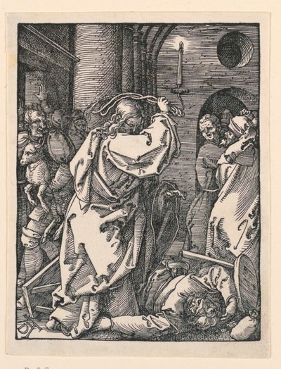 商人 (または両替商) を神殿から追い払うキリスト、「リトル パッション シリーズ」より 作： Albrecht Dürer
