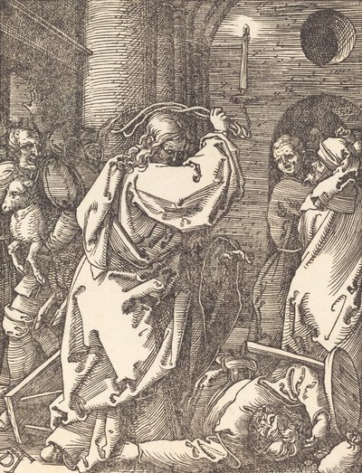 神殿から金貸しを追放するキリスト、おそらくc。 15091510。 作： Albrecht Dürer