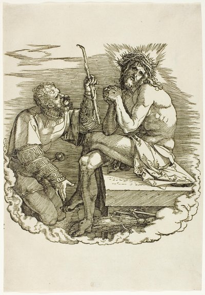 キリスト、悲しみの人、兵士に嘲笑、『大いなる受難』の口絵 作： Albrecht Dürer