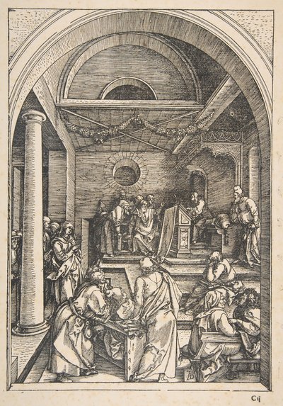 医師の間のキリスト、 『聖母の生涯』ラテン語版、1511年 作： Albrecht Dürer
