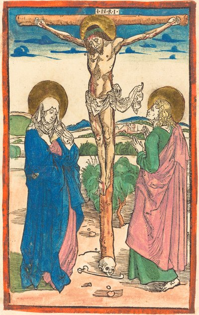 処女と聖ヨハネの間の十字架上のキリスト 作： Albrecht Dürer
