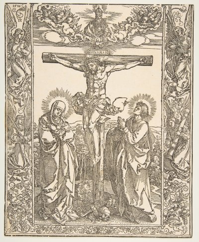 聖母マリアと聖ヨハネの間の十字架上のキリスト、1516年。 作： Albrecht Dürer