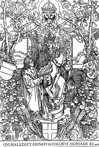 コンラッドセルティスが彼の本「Four Books」をマキシミリアン1に贈る1502 1906 作： Albrecht Dürer