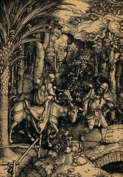 エジプトへの逃避、1503- 1504年。 作： Albrecht Dürer