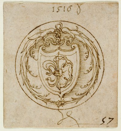 ラザロ・スペングラーの腕をあしらった装飾品またはシグネット・リングのデザイン 作： Albrecht Dürer