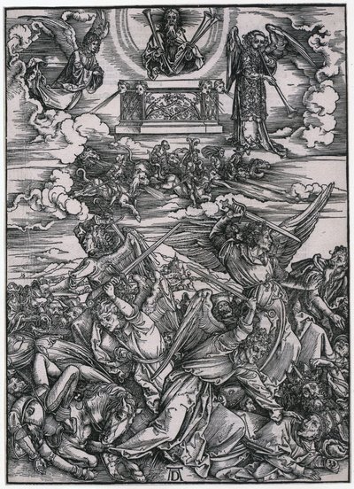 『天使の戦い』、第7図、『黙示録』連作の第9枚 作： Albrecht Dürer