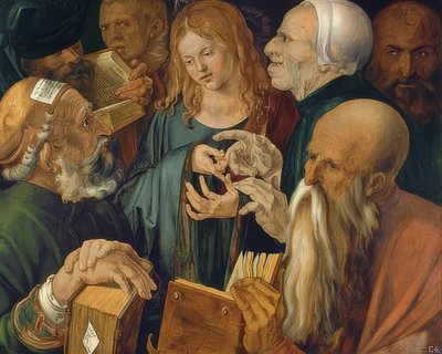 律法学者の間のイエス。 1506年 作： Albrecht Dürer