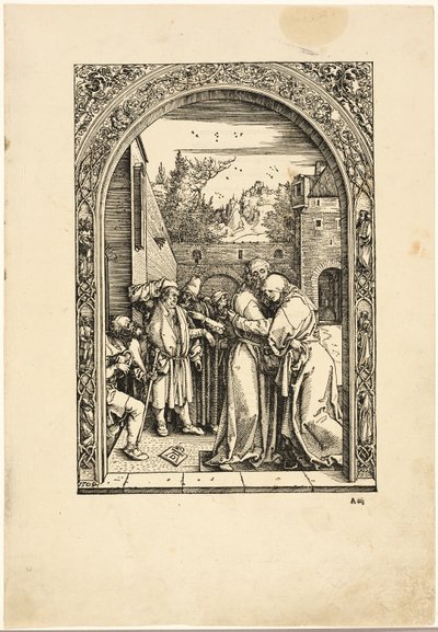 『聖母の生涯』より、黄金の門で出会うヨアヒムと聖アンナ 作： Albrecht Dürer