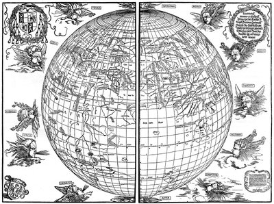 ヨハネススタビウスの世界地図、1515、1936 作： Albrecht Dürer